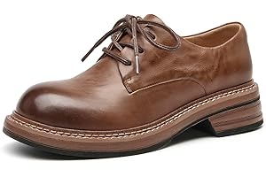 BEAU TODAY Women's Oxfords Dress Shoes, Leather Lace-Up Oxfords for Women, Comfortable Formal Cap Toe Business Casual Non Slip Office Driving Oxfords Shoes