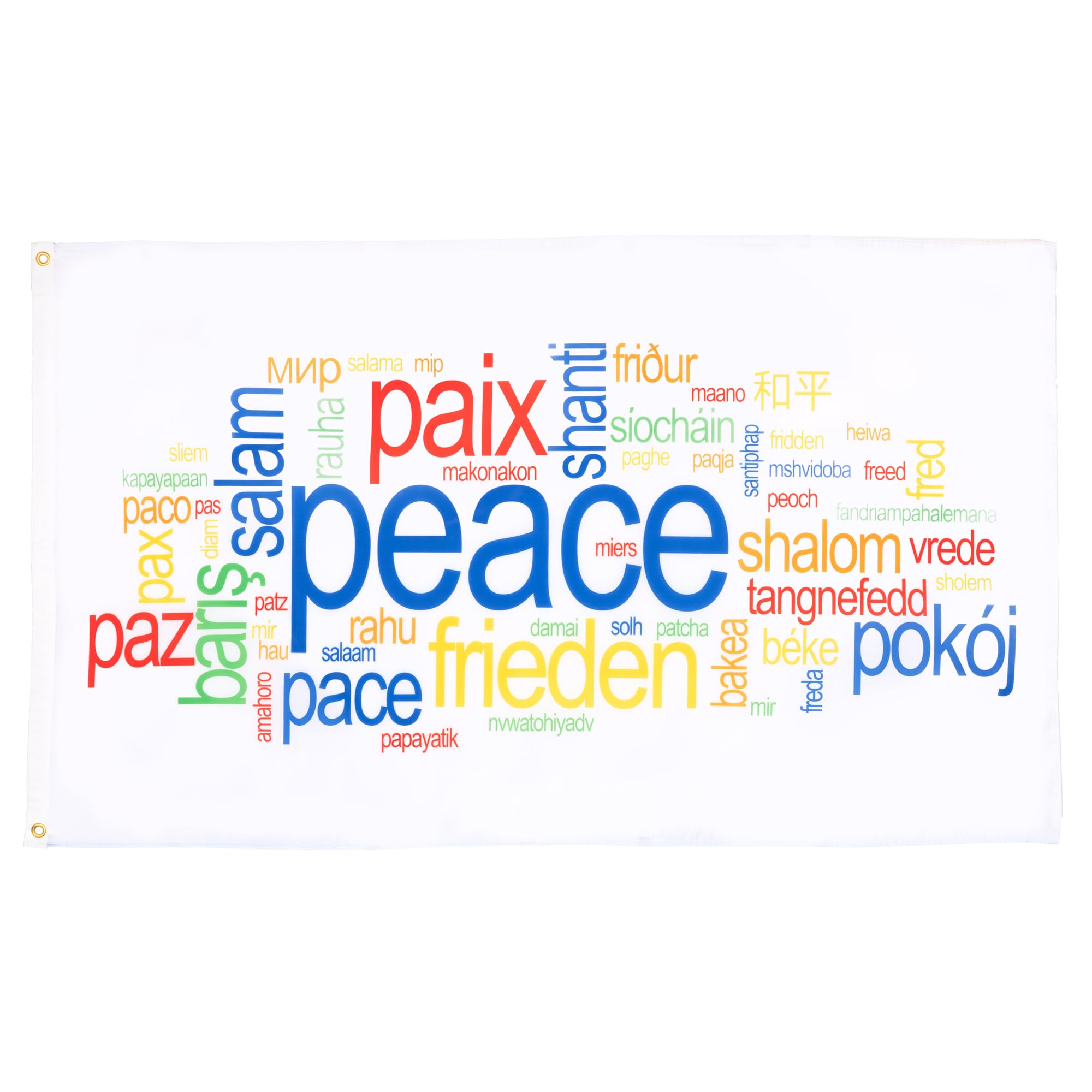 AZ FLAG - Peace Words Flag - 3x5 Ft - 100D Polyester Paix Pace Paz Frieden Banner with Two Metal Grommets - Fade Resistant - Vivid Colors - 3' x 5' Feet - 150x90 Cm