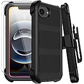 for iPhone 16e Case with Belt Clip Holster,Military Grade Anti-Drop Shockproof Defender Phone Cases w/2x Screen Protectors & Kickstand,2 Layers Rugged Heavy Duty Protective Bumper Cover (Black)