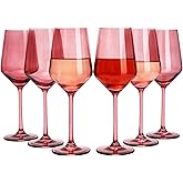 Red Rose Colored Wine Glass Set, Large 12 oz Glasses Set of 6, Unique Italian Style Tall Stemmed for White & Red Wine, Water, Cocktail, Margarita Glasses, Color Tumbler, Gifts, Beautiful Glassware