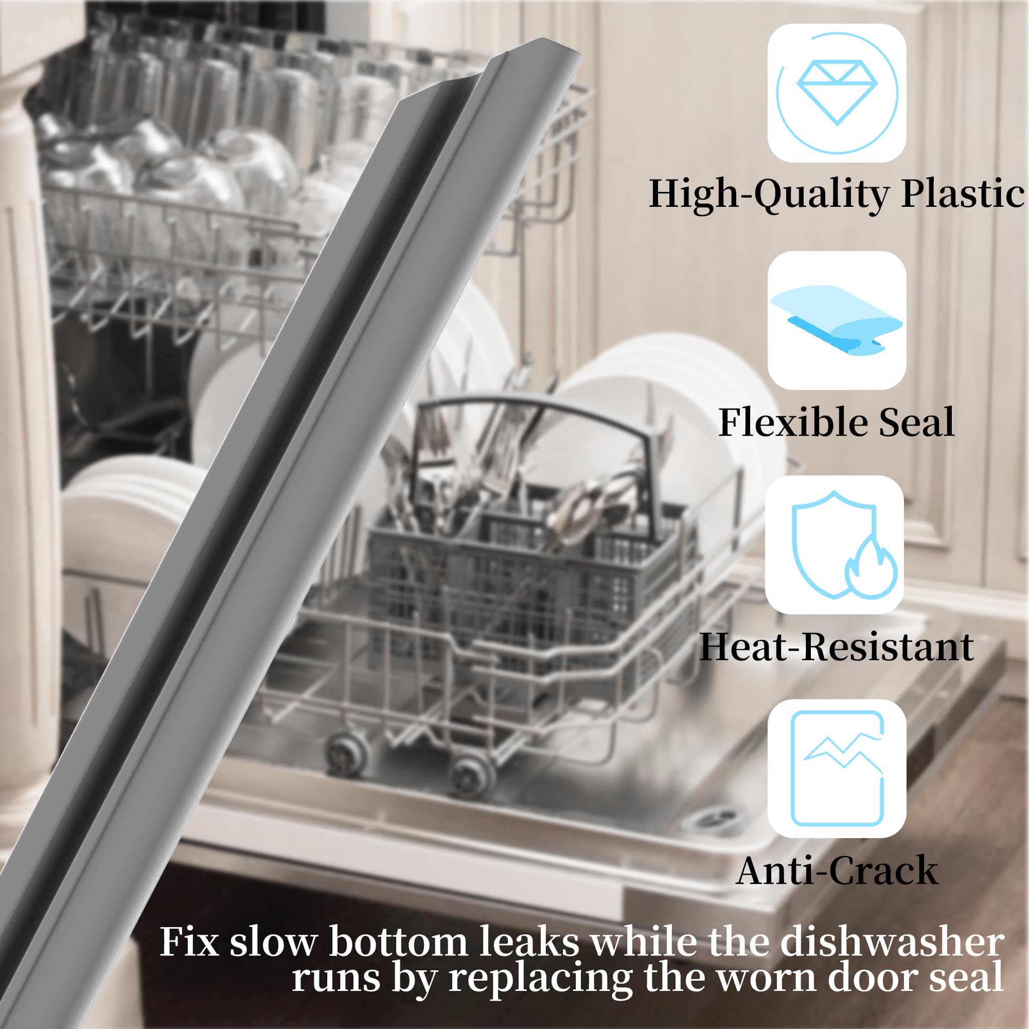 WD08X21894 Dishwasher Door Gasket (22 in.) Compatible with GE Dishwasher Door Seal,Fits for XDF400PGN0BB,XDF400PGN0WW etc Models. Replace Old Part PS11700870,WD08X10090,AP5980286.(Rubber Seal,Gray)
