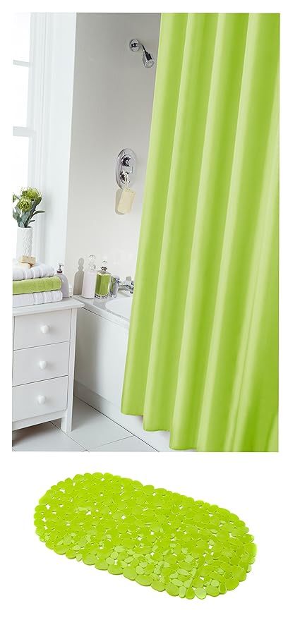 Vibrant Lime Green Shower Curtain And Slip Resistant Pvc Shower