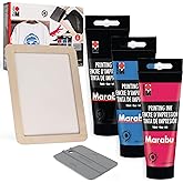 Marabu Screen Printing Kit Set - Screen Print Kit with Reusable Wooden Frame, 1 Screen Printing Squeegee, and 3 x 100ml Ink - Silk Screen Printing Kit for Beginners