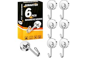 Junarter 6 Pack Magnetic Hooks Heavy Duty, 60LBS Strong Neodymium Magnet Hooks, Swivel Swing Magnetic Hooks for Hanging, Magnet Hooks for Cruise Cabins, Kitchen, Home, Office, Garage, Grill