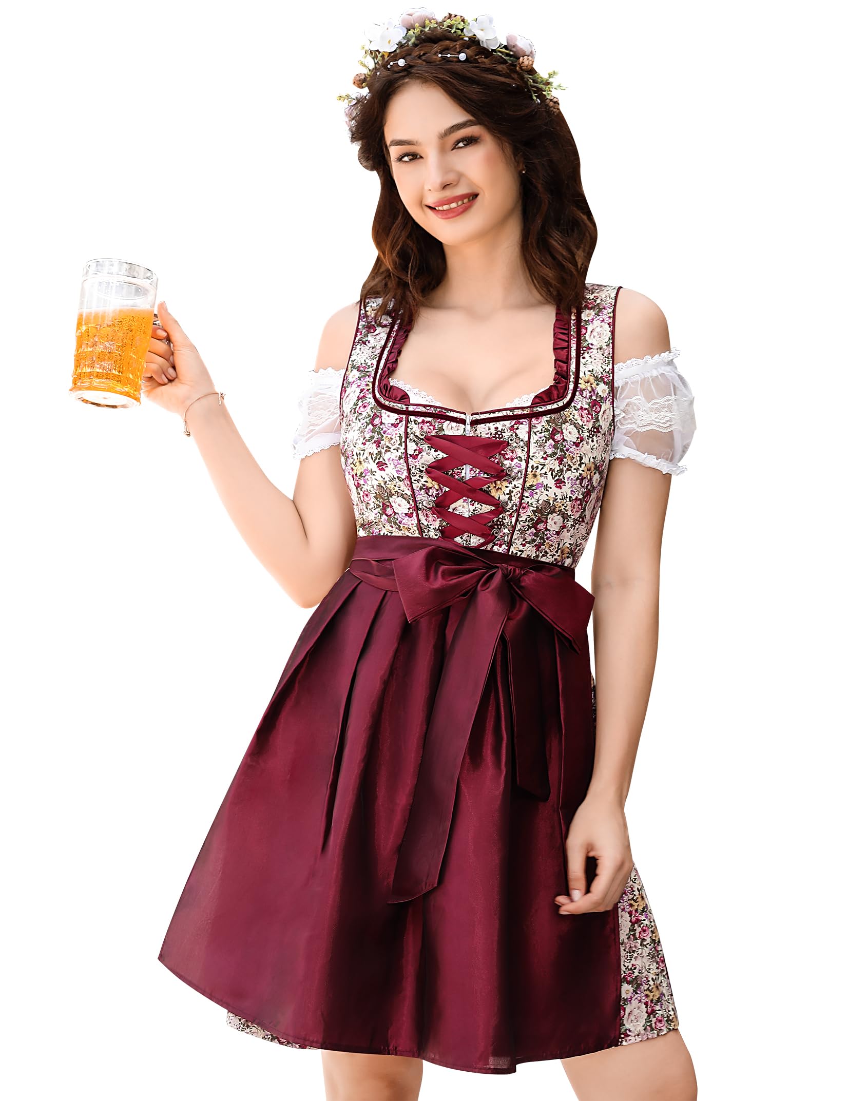 Photo 1 of GloryStar Women's German Dirndl Dress Traditional Bavarian Beer Garden 3 Pieces Oktoberfest Costumes Summer Red M