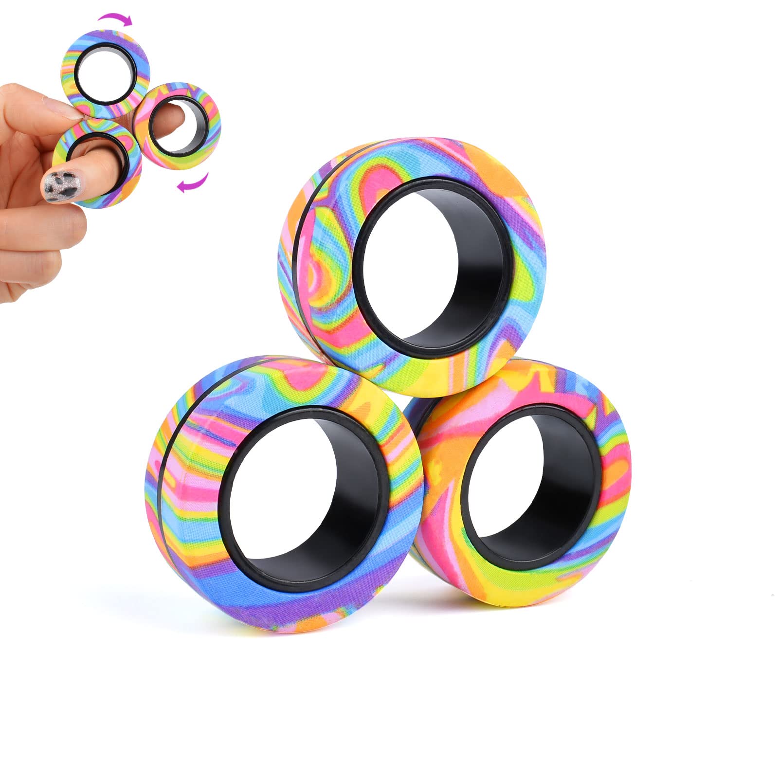 Cevioce Easter Basket Stuffers for Teens Boys Girls 3Pcs Magnetic Rings Fidget Toy Set, ADHD Anxiety Magnetic Fidget Toys Adults Fidget Spinner Rings for Relief, Easter Gifts for Kids 8+ Year Old C