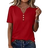 XIEERDUO Womens Summer Tops Short Sleeve Henley Shirts Casual V Neck T Shirts Business Work Blouses Dressy 2026
