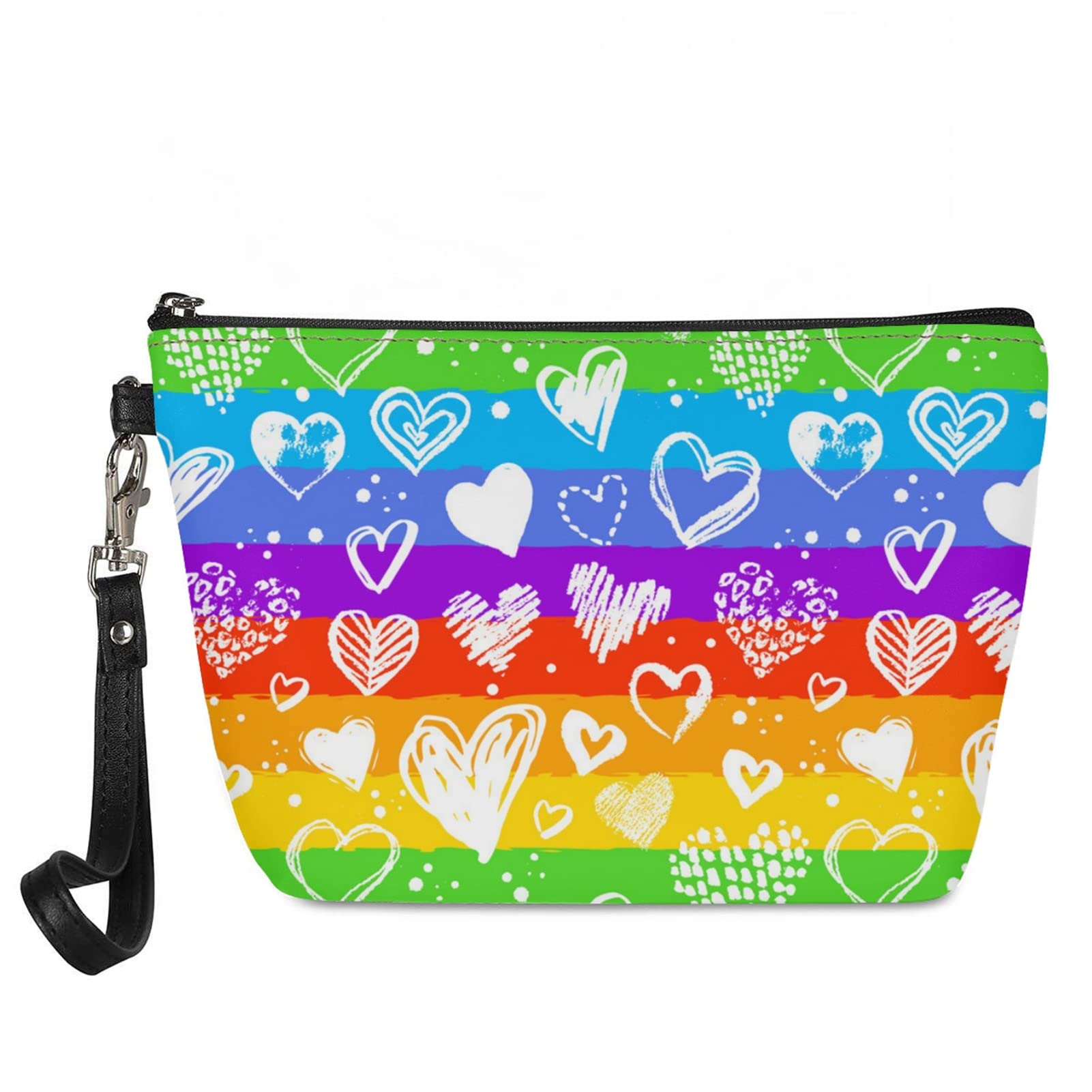 Kuiaobaty Girls Cash Pouch Rainbow Makeup Bag for Lady,Hearts Print Beauty Bag Gay Pride Toiletry Bag Lesbian Women Cosmetic Case LGBT