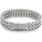 Azubpi Mens Silver Bracelet Double Row Titanium Steel Bracelets for Men Woven Design Stainless Steel Punk Jewelry for Men Silver Cool Gifts for Him