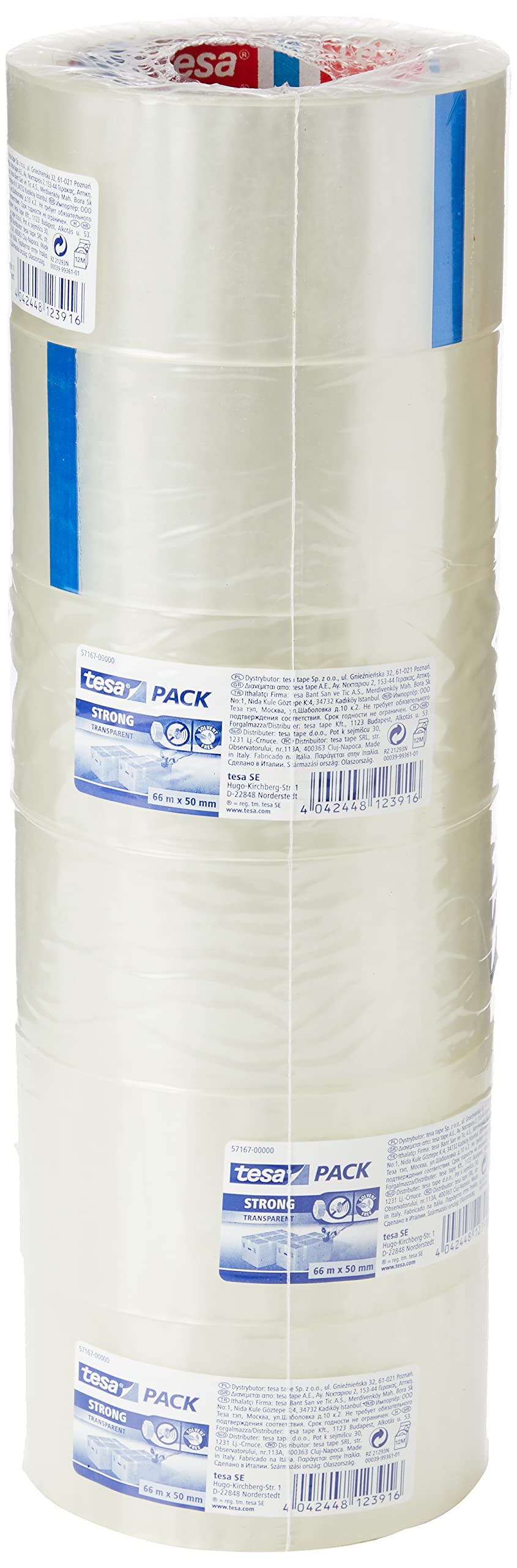 tesapack 57167-00000-05 Packing Tape, Strong Packaging Tape for Medium to Heavy Parcels and Boxes, 66 m x 50 mm - Clear, Pack of 6