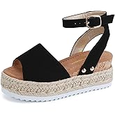 PANDANINJIA Girls Sandals Wedge Platform Espadrille Open Toe Summer Little Big Kid Flower Girl Heels Dress Shoes