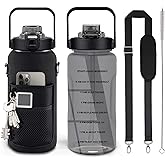 Chokoter Half Gallon Water Bottle with Sleeve, 64OZ Motivational Water Bottle with Straw & Time Marker, BPA Free Leakproof Large Sports Water Bottle, Reusable Water Jug for Workout Gym Sport