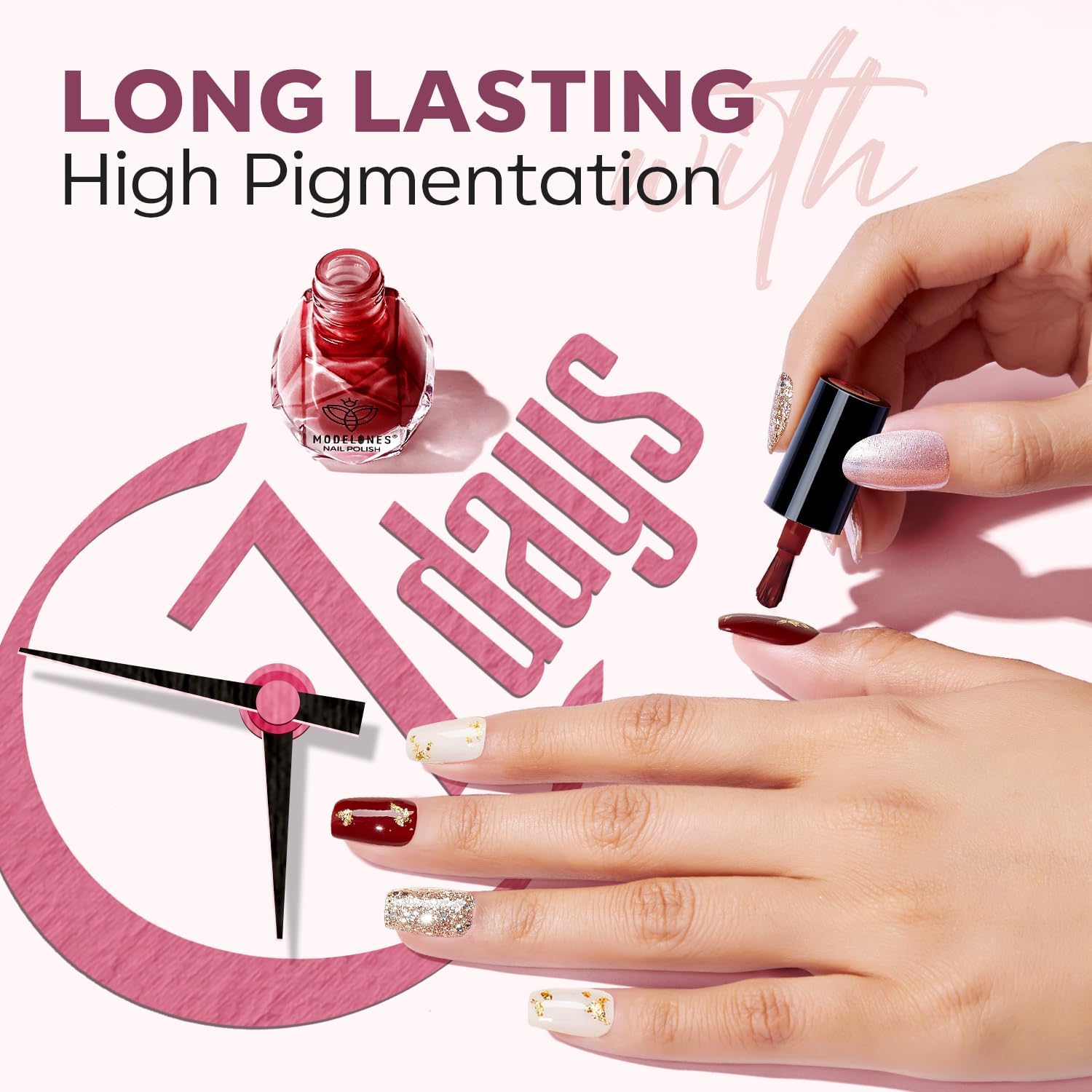 modelones Nail Polish Set 12 Colors Burgundy Red New Year 2025 Nail Polish Set Champagne Gold Glitter Dark Red Purple Shimmer Brown Nail Valentines's Gifts for Women Girl DIY Salon Home - Image 6