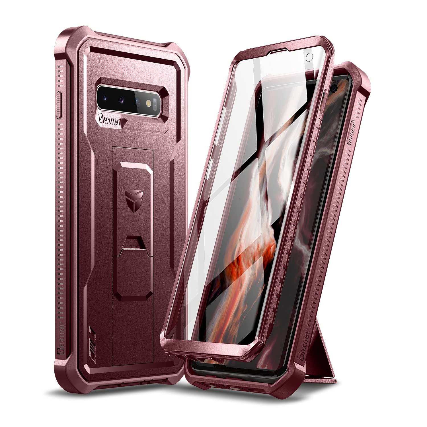 Dexnor for Samsung Galaxy S10 Case, [Built in Screen Protector and Kickstand] Heavy Duty Military Grade Protection Shockproof Protective Cover for Samsung Galaxy S10 Berry Red