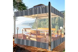 HIYOUGO Outdoor Vinyl Curtain with Clear Tarp Panel, 11x8ft PVC Heavy Duty Clear Panel Curtains with Grommets Weather Resistant Curtains for Patio, Pergola, Porch, Gazebos