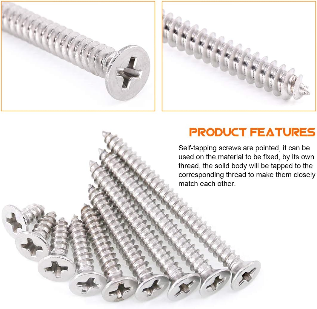 Rustark 210Pcs M3.5 304 Stainless Steel Flat Head Phillips Cross Wood Screw Drive Self-Drilling Screws Assortment Kit - Image 4