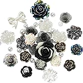 BEEFLIYNG 1 Pack Random 3D Resin ABS Colorful Rose Flower Butterfly Bow Charm Pearl Bead Floral Cabochon for Bracelet Earring Phone Case Craft DIY Jewelry Making(Black)