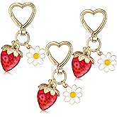 JaGely 3 Pcs Cute Strawberry Keychain Kawaii Heart Strawberry Cherry Bag Charm Daisy Flower Keychain for Women Bag Purse Wallet Handbags Accessories Decor Fruit Lover Gifts