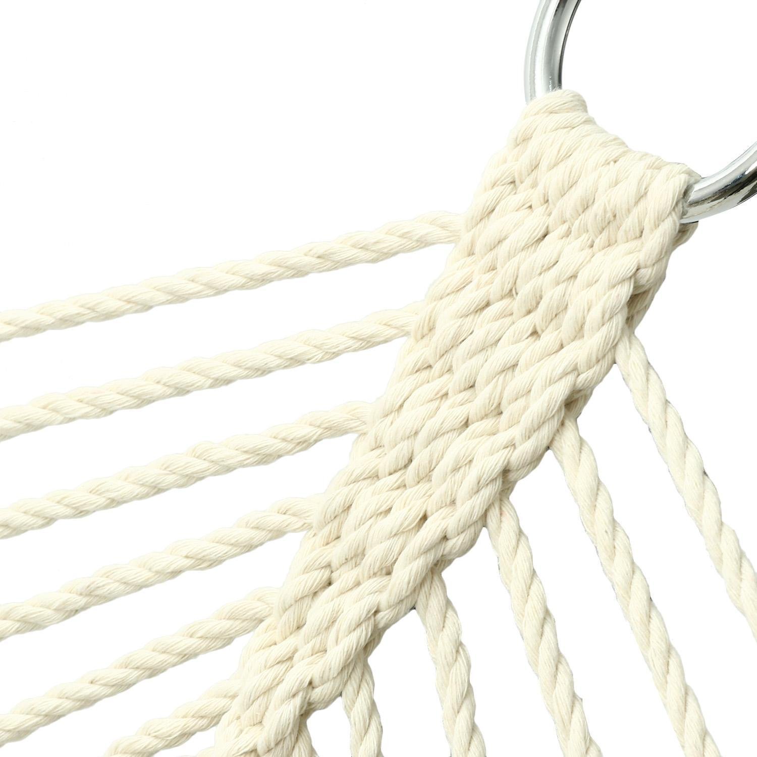 Opino Beige Cotton Rope Hammock, Hollow Out Double Wide Wood Hanging Tree Hammock Garden Patio Yard(US Stock)