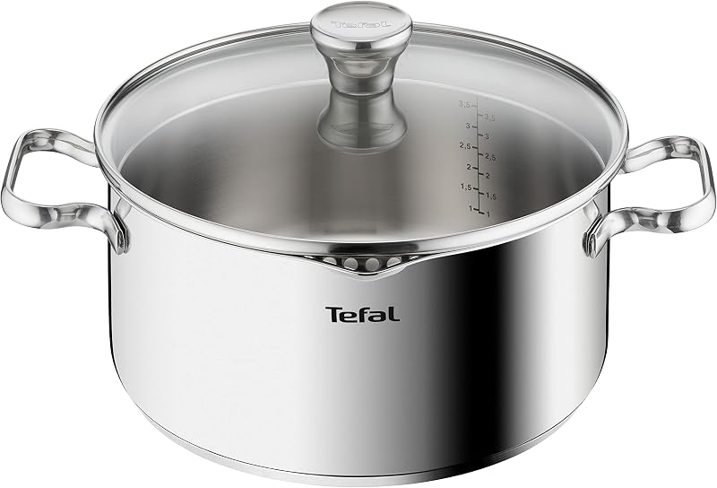 Tefal Duetto - Caçarola 24 cm | Cofre de indução, termofusão, máquina de lavar louça e forno, marcas de medição, aço inoxidável