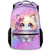 AIOMXZZ School Backpack for Girls, Cat Backpack for Kids, 17" Cute Rainbow Bookbag for Toddler, School Bag for Preschool Kindergarte Elementary