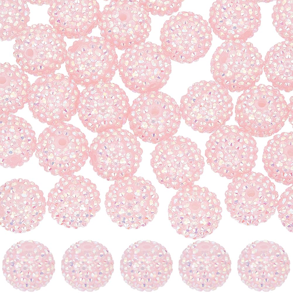 SUNNYCLUE 40Pcs Chunky Resin Rhinestone Beads 20mm Bubblegum Beads Pink Round Acrylic Large Disco Ball Bead Loose Spacer Beadable Pen Beads for jewellery Making Beading Accessories Supplies DIY Crafts