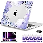 Mektron Case for M5 MacBook Pro 14 inch 2025 Model A3434 A3112 Fit 2024-2021 Model M4 A3112 A3401 A3185 M3 A2918 A2992 M2 A2779 M1 A2442 Pro/Max, Hard Shell Cover for MacBook Pro 14", Purple Floral
