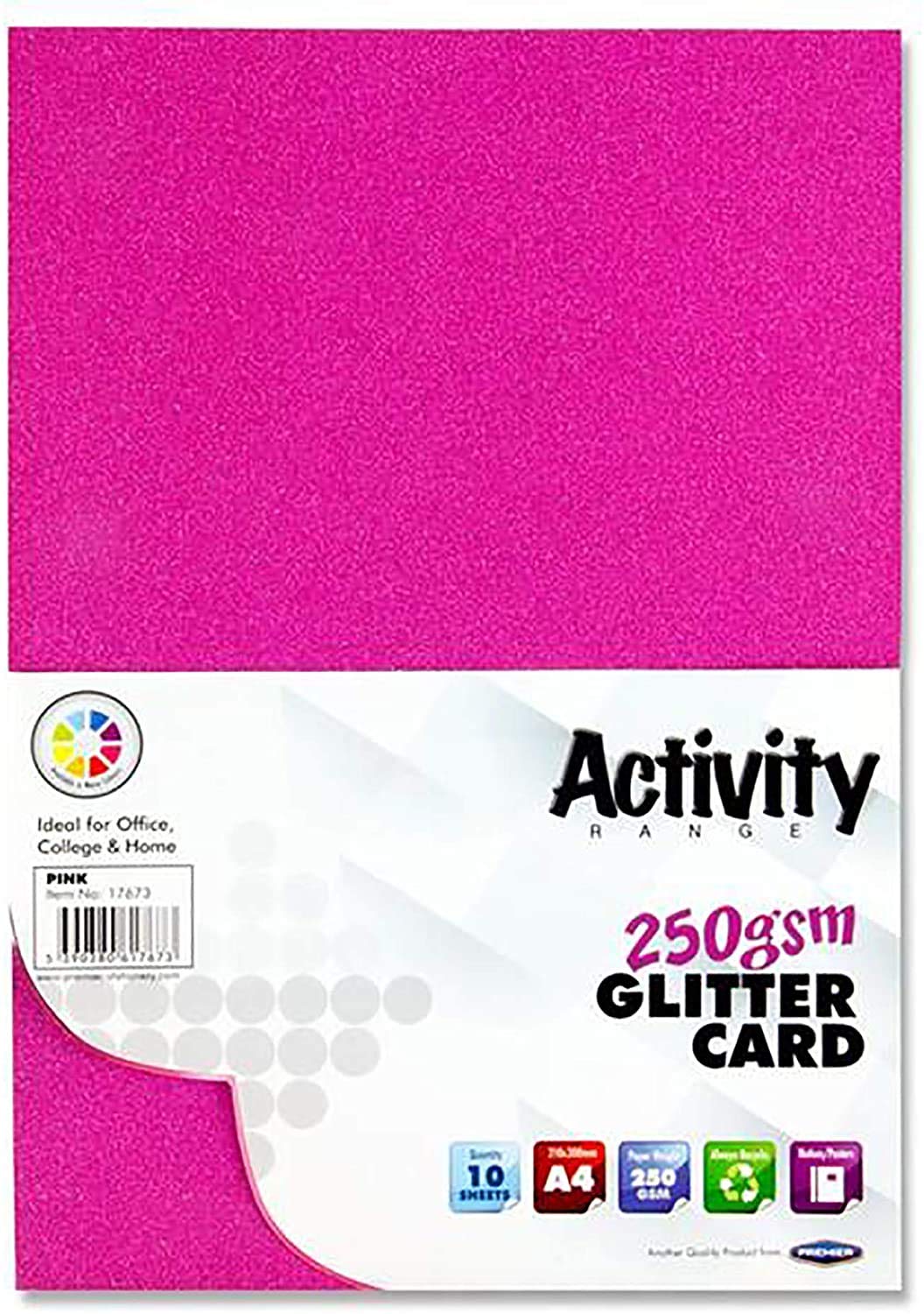 Premier Stationery 3 X A4 250 GSM Activity Glitter Card - Pink (Pack of 10)