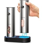 Salt and Pepper Grinder Set Electric,Rechargeable Salt and Pepper Shakers Stainless Steel with USB C Dual Charging Base,Upgraded Large Capacity,Adjustable Coarseness,LED Light,Ideal for Mom