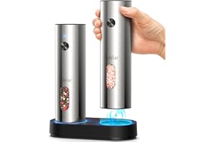 ZADELAR Salt and Pepper Grinder Set Electric,Rechargeable Salt and Pepper Shakers Stainless Steel with USB C Dual Charging Base,Upgraded Large Capacity,Adjustable Coarseness,LED Light,Ideal for Mom