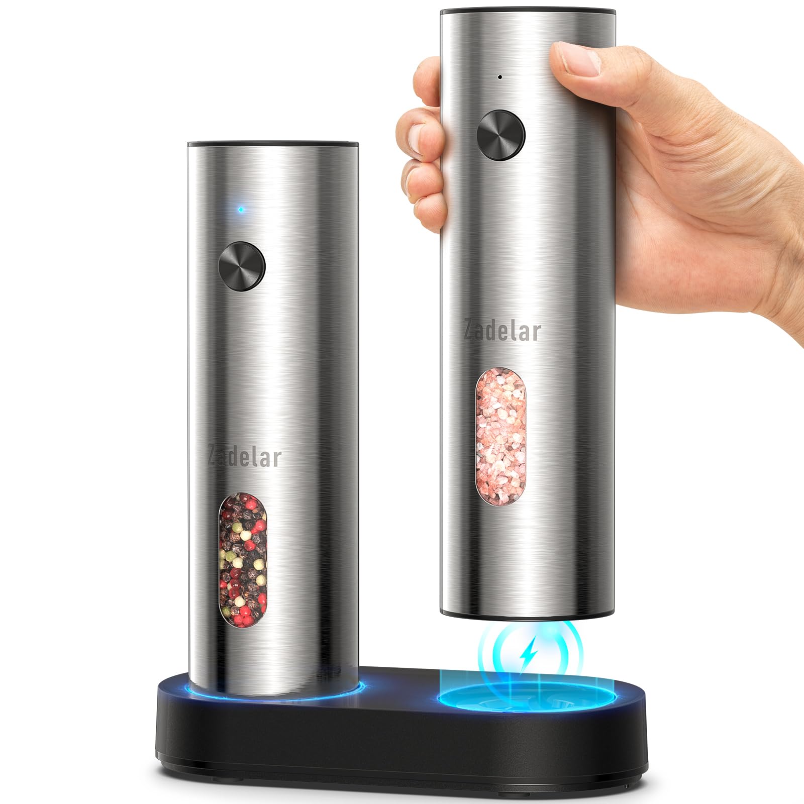 Photo 1 of Salt and Pepper Grinder Set Electric,Rechargeable Salt and Pepper Shakers Stainless Steel with USB C Dual Charging Base,Upgraded Large Capacity,Adjustable Coarseness,LED Light,Ideal for Mom