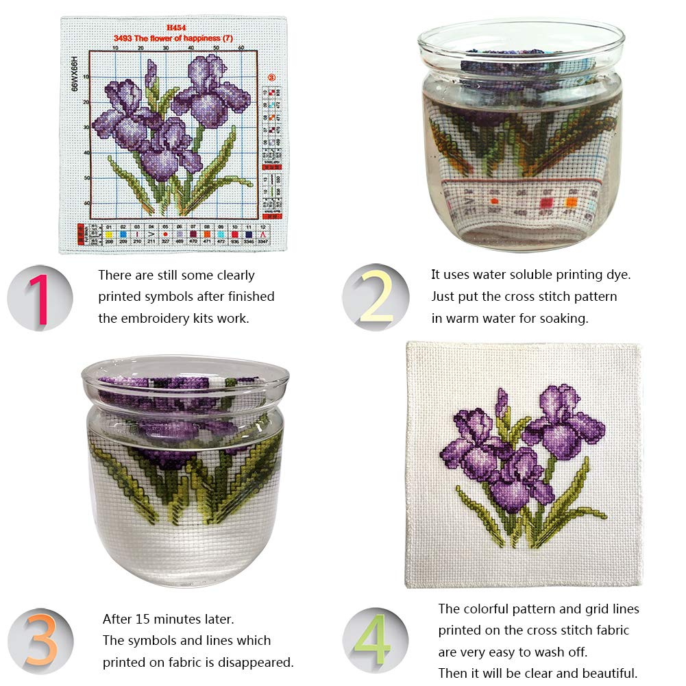 Printed Cross Stitch Kits 11CT 8X8 inch 100% Cotton Holiday Gift DIY Embroidery Starter Kits Easy Patterns Embroidery for Girls Crafts DMC Stamped Cross-Stitch Supplies Needlework Violet Flowers