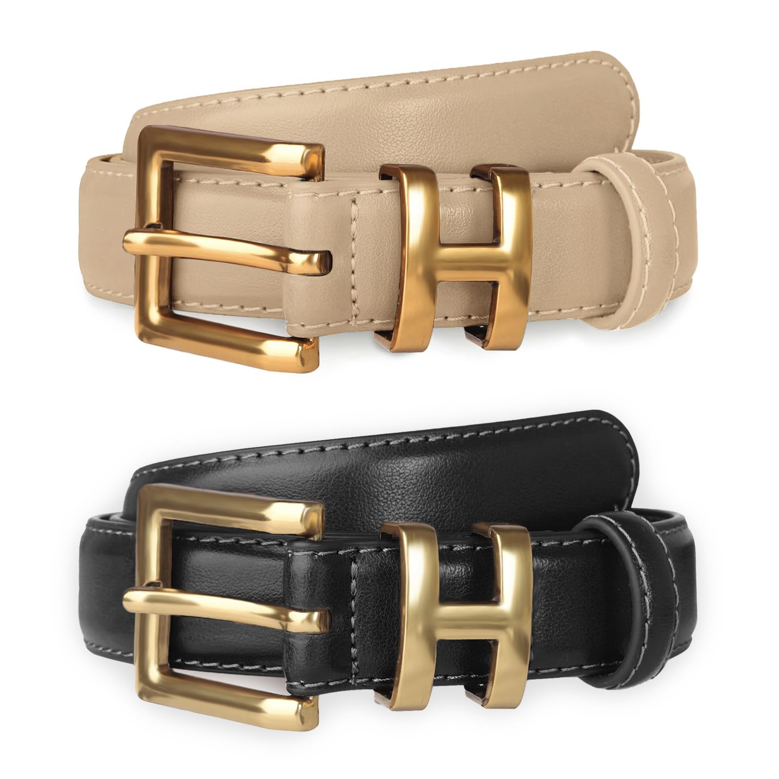 Photo 1 of Aurolran Women's Fashion Classic Metal Buckle Leather Belt with Jeans Dress