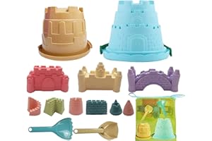 IOKUKI Sand Castle Toys for Beach – Toddler Beach Toys with Sand Castle Buckets, Sand Castle Molds, Sand Shovel and Rake, Sand Castle Kit with Mesh Beach Bag for Travel 14 PCS
