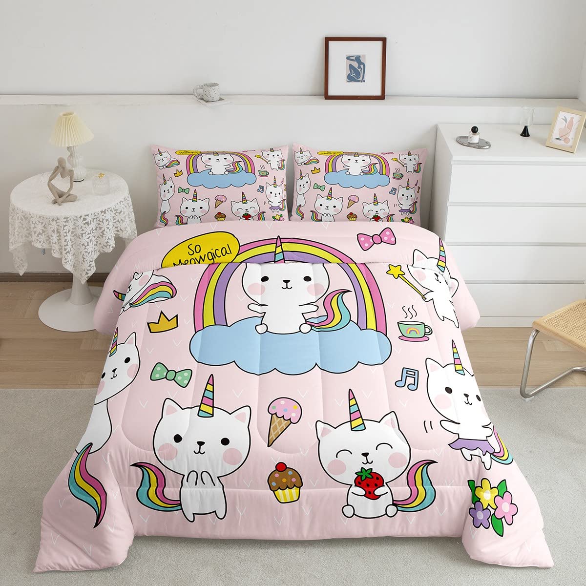 Feelyou Unicorn Cat Bedding Set Cartoon Unicorn