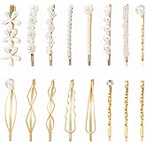 SHEHARUHI Hair Pins, 16pcs Vintage Pearl Hair Bobby Pins Metallic Flower Barrettes Combination Hair Clips for Women Girls, Minimalist Hair Decorative Wedding Dainty Accessories