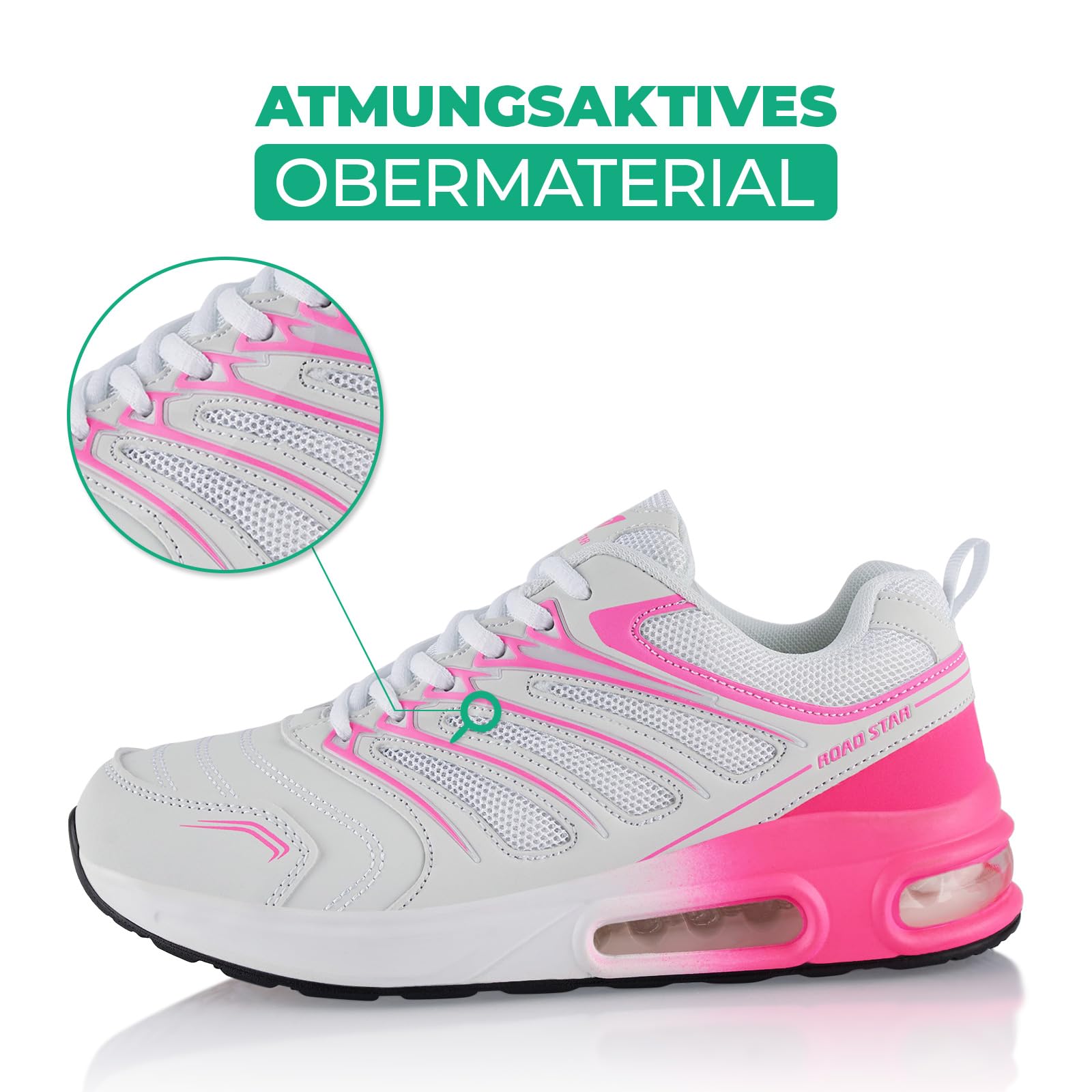 Fusskleidung® Damen Herren Sportschuhe Dämpfung Sneaker leichte Laufschuhe Weiss Pink Pink EU 36 2