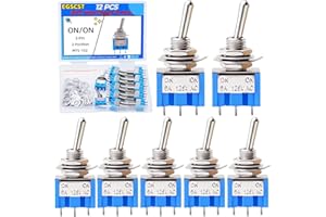 EGSCST 12PCS Mini Toggle Switch SPST 6A 125V Miniature ON/ON 3 Pin 2 Position Micro Rocker Switches 6 Amp 125 Volt MTS-102