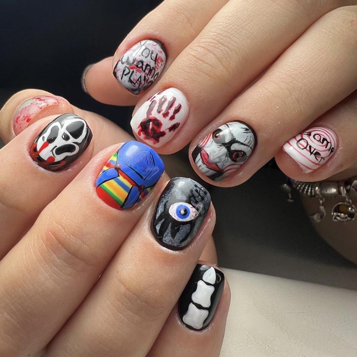 Clataly Halloween Interesting Arrow Pierces the Heart Fake Spider Ghost Face Press On False Nails (C)
