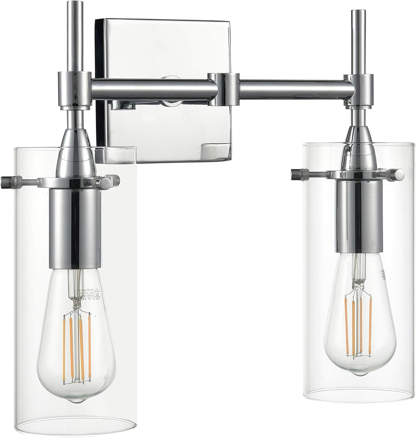 Effimero Chrome Bathroom Vanity 2 Light Fixture - Modern Over Mirror Lighting with Clear Glass Shades - - 