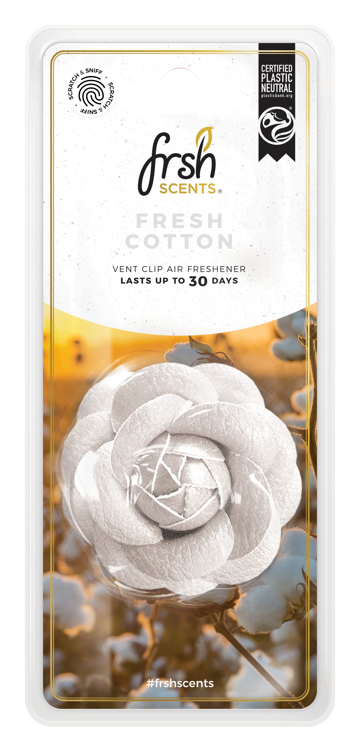 FRSH Scents FR9712 Fresh Cotton x1 Luxury Flower Vent Clip Air Freshener - Lifespan of Upto 30 Days - Ideal for Any Size Car Vent, White