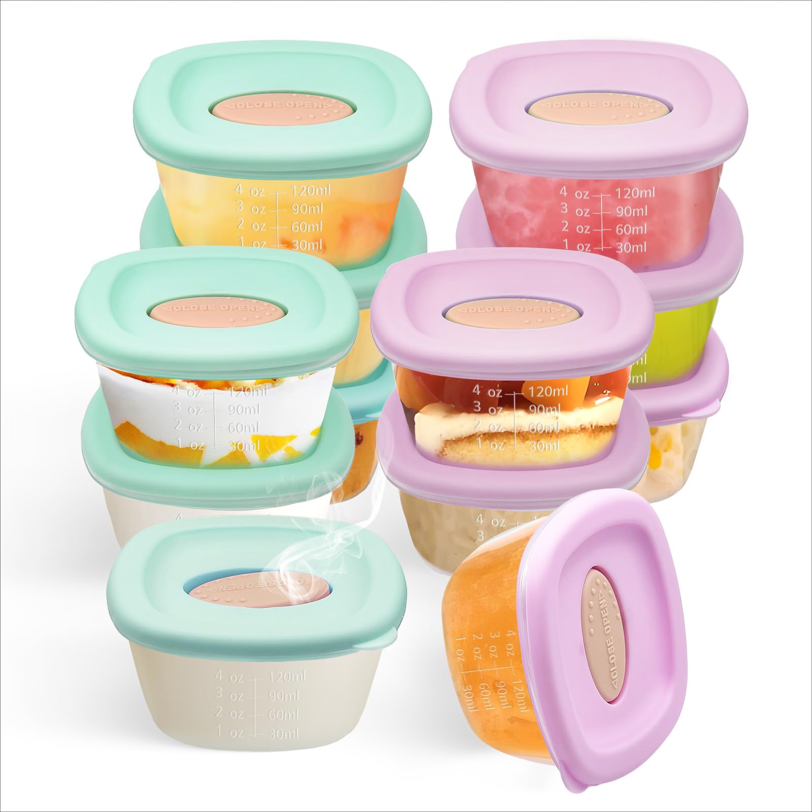 Photo 1 of 12 Pack Baby Food Storage Containers 4 oz, Baby Silicone Food Jars with Ventilation Valve, Snack Containers with Leak Proof Sealing Lid Microwave Safe, Suitablefor Nurseries, Schools and Travel