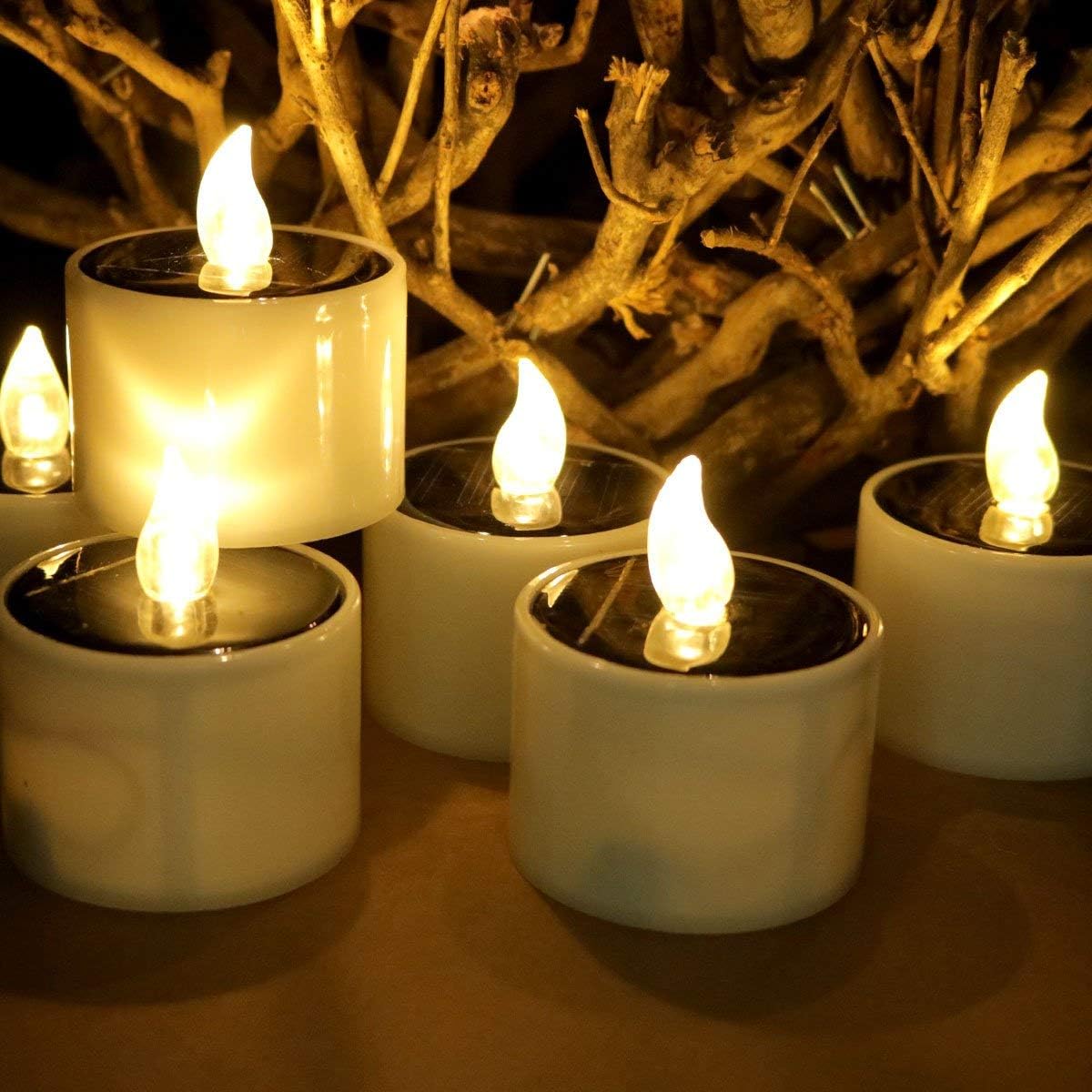 Led Solar Candles Pillar 6pcs, Flameless Tea Lights Large