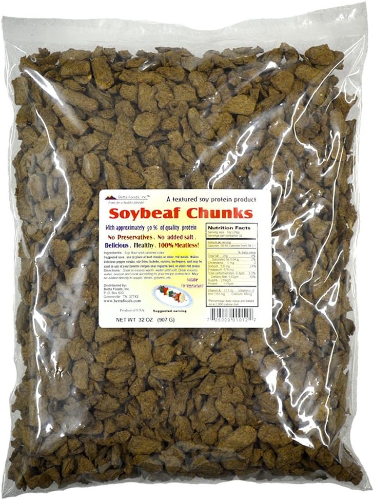 Betta Foods Soyabeaf Chunks (Unflavored TVP), 32-ounce Bag
