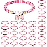 Liliaafar 30 Pcs Bracelets Bulk Theme Party Favors Stretch Beaded Preppy Heishi Bracelets Gifts for Birthday Christmas Bachelorette Graduation Movie Sport Team Friend