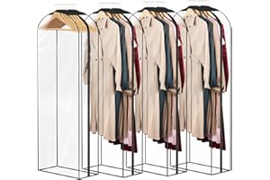 Univivi 4 Pack 60 Inch Clear Garment Bag for Closet Storage Hanging Clothes- Transparent PEVA,Dust-Proof Clothes Protector fo
