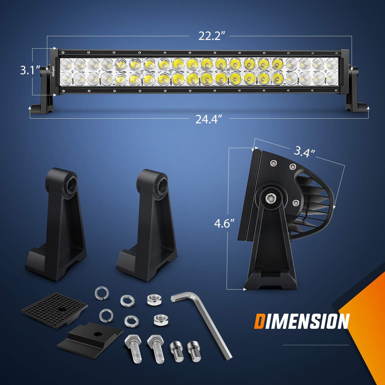 Nilight 22" 120w LED Light Bar Flood Spot Combo Work Light Driving Lights Fog Lamp Offroad Lighting for SUV Ute ATV Truck 4x4 Boat,2 Years Warranty: Automotive