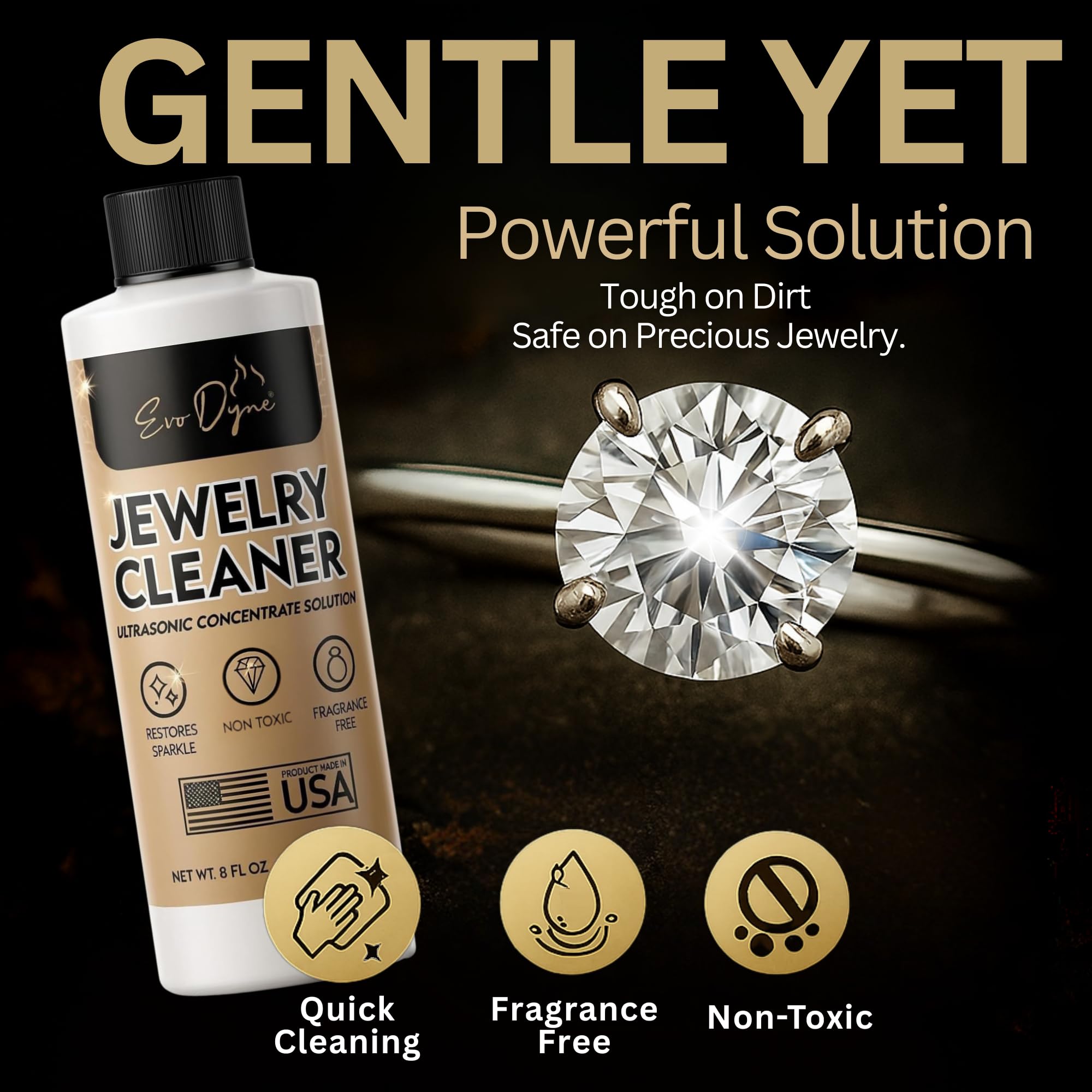 Ultrasonic Jewelry Cleaner Solution (16oz) Concentrated Jewelry Cleaner for Diamonds, Gold, Silver & More | Compatible with Ultrasonic Machine (s) - Made in USA