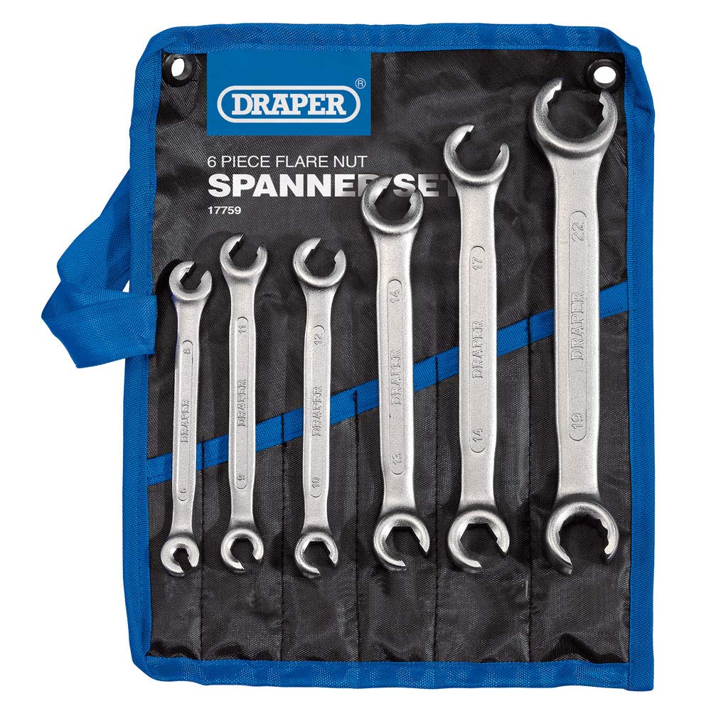 Draper 6 Piece Flare Nut Spanner Set | Combination Spanners Set 6-22mm | Spanner Roll | 17759