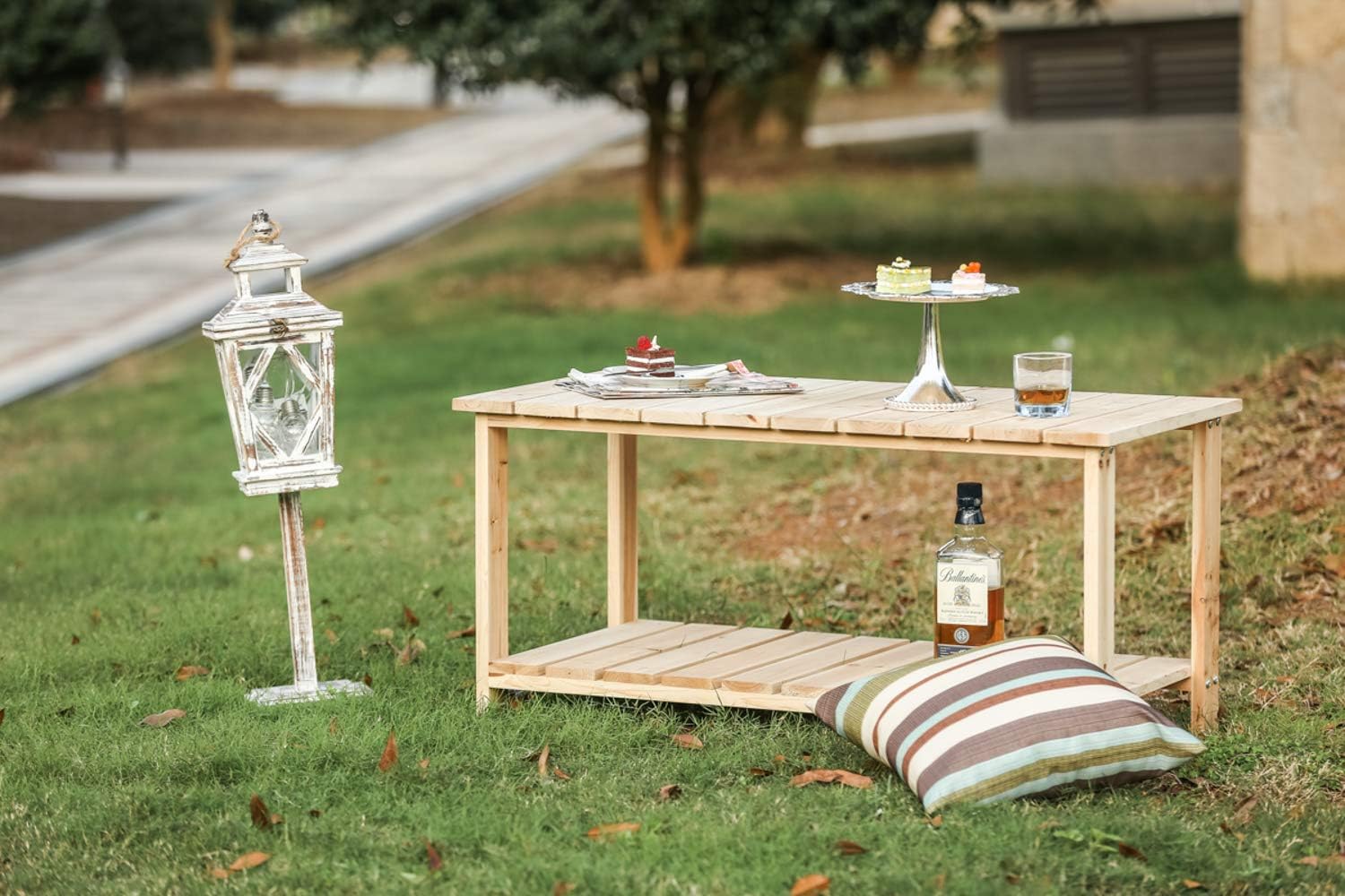 LOKATSE HOME Outdoor Coffee Table Natural Wood Patio Furniture with 2-Shelf Storage Organizer : Garden & Outdoor